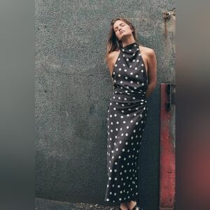 Zara POLKA DOT SATIN Maxi DRESS Size Large